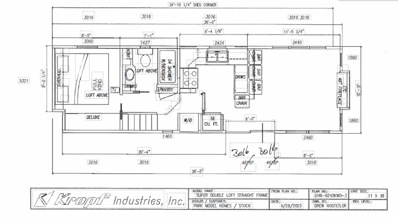 Kropf Island 6243 front LR with washer dryer | Park Model Homes